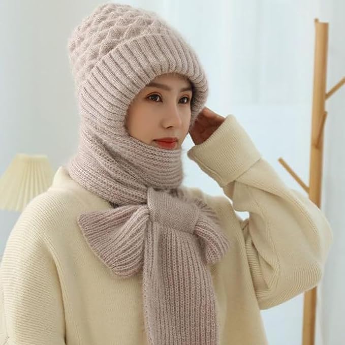 Integrated Ear Protection Windproof Cap Scarf - Winter Warm Knitted Hat Scarf