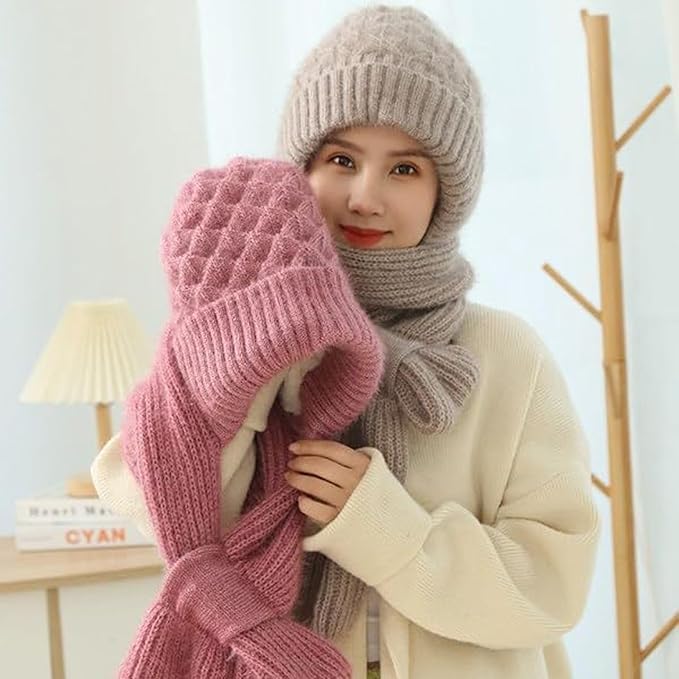 Integrated Ear Protection Windproof Cap Scarf - Winter Warm Knitted Hat Scarf