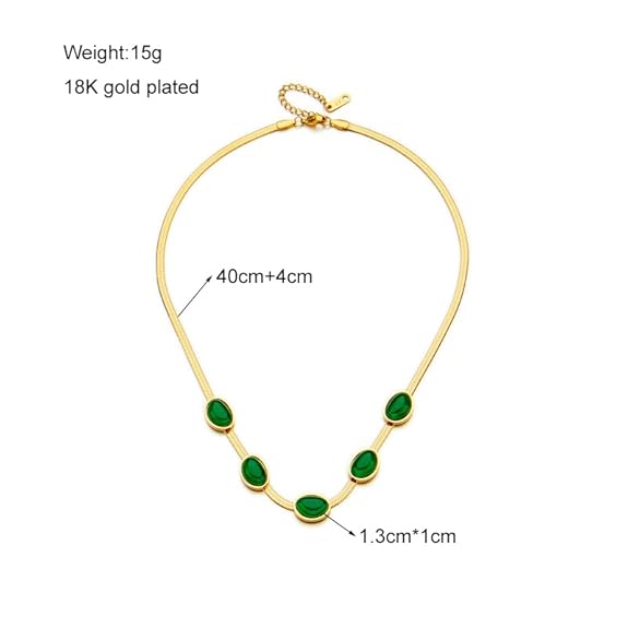 Oval Green Crystal Pendant Necklace Set With Bracelet