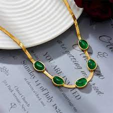 Oval Green Crystal Pendant Necklace Set With Bracelet